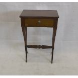 A mahogany single drawer regency style lyre supported occasional table, 54 cm x 30.5 cm x 87 cm high