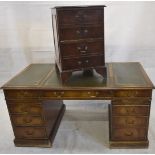 A reproduction twin pedestal desk, having three drawers over two banks of three drawers, with