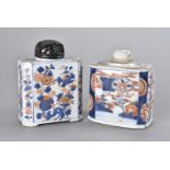 Two 18th Century Chinese imari pattern tea caddies, of rectangular shape, one having bracket feet