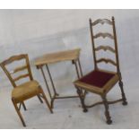 A continental rush seated country chair, together with a ladder back continental chair and an
