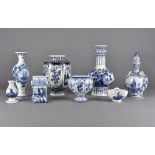 A quantity of Delft and blue and white pottery and porcelain, including an octagonal vase and cover,