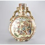 A large Japanese moonflask, having applied handles in the form of mythical beasts painted in gilt,