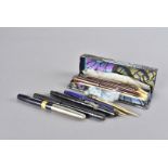 A 14ct gold nibbed and marbleised pen set, in fitted box with matching pencil, together with a