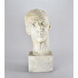 A Plaster bust of Zorrilla, the male bust of the French poet on cuboid base, marked 'Zorrilla A.S.