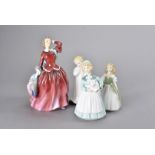 Eight Royal Doulton figures, comprising The Bridesmaid HN 2196, Blythe Morning HN 2065, Darling HN