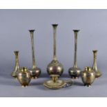 A collection of early 20th Century mixed metal Islamic items, including a pair of tapered vases,