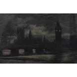Francis S Walker (1848-1916), etching of Westminster Bridge, together with a book plate etching by