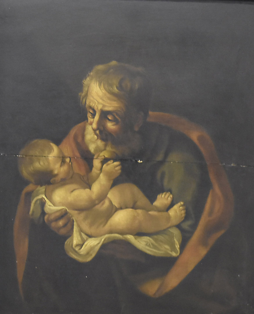 After Guido Reni, St Joseph and the baby Jesus, holding an apple, 19th Century, oil on panel, in