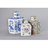 An 18th Century Chinese famille rose tea caddy, of rectangular form with sloping shoulders and