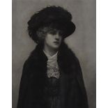 A Victorian Fine Art Society etching, three quarter length portrait of a woman in fur trimmed cape