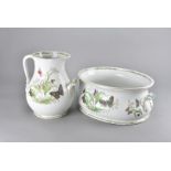 A first period Belleek stoneware washing set, comprising small circular bowl, large oval basin,