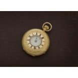 A late Victorian 18ct gold lady's half hunter pocket watch by Dodge & Co, engraved case,
