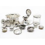 A collection of silver and silver plated items, including a late Victorian sugar basin, an Art