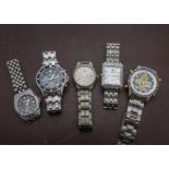 Five modern gentleman's wristwatches, including a Citizen Titanium WR 50, along with a TCM, an