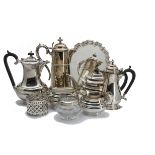 An Art Deco four piece silver plated tea set by James Dixon & Sons, together with a large silver