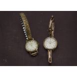 Two vintage ladies wristwatches, including a 9ct gold Cyma on expanding strap, a gilt Baume