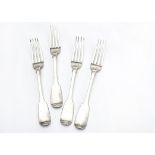 A set of four Victorian silver dinner forks by George Adams, fiddle pattern, three dated London
