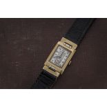 An Art Deco 9ct gold cased gentleman's evening wristwatchm having stylish case with interatged lugs,