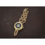 A vintage 18ct gold cased J.W. Benson half hunter lady's wristwatch, having blue enamel to outer