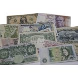 A small collection of British and World bank notes, including a Beale and a Page one pound, a Hollom