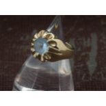 A 1970s 9ct gold gold and aqua marine signet ring, 10.6g and size M