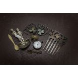 A collection of silver and other items, including a nice Edwardian silver hair comb, a similar