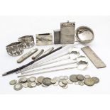 A collection of 19th and 20th century silver and white metal items, including a Georgian silver
