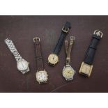Five vintage and modern ladies wristwatches, including an Omega De Ville, a Prestige, and three
