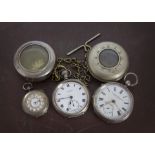 Three 19th century and later silver open faced pocket watches, one a New Empire Lever with a brass