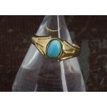A Victorian 18ct gold and turquoise solitaire signet ring, 5.9g and size R