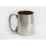 A George V silver tankard by Adie Bros, plain tapered boby engraved K.H.M, minor dents, 13.9 ozt