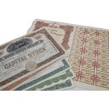 A group of seven vintage mining and other share certificates, two 1930s examples from the Magma