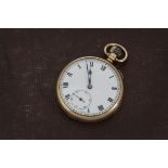 A George V period 9ct gold open faced pocket watch, white enamel dial and hallmarked c1920,