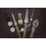 Eleven vintage and modern gentlemens and ladies wristwatches, including a Seiko automatic 7005 -