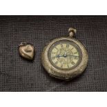 A late 19th century 9ct gold continental open faced lady's pocket watch, together with a small 9ct