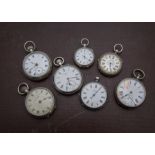 A group of seven Victorian and later gentlemens and ladies pocket watches, including a silver J.W.