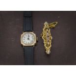 An Art Deco 9ct gold Medana lady's wristwatch, with mop dial, together with a 9ct gold and gem set