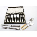 A cased Art Deco period silver plated fish eaters set for six from Mappin & Webb, together with a