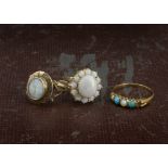 A modern 9ct gold and opal cluster ring, together with another 9ct gold and single opal ring,