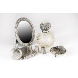 A group of small Victorian and later silver items, including a cut glass scent bottle, scent bottle,