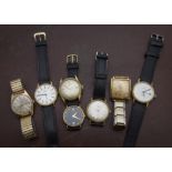 A group of seven vintage and modern gentlemens wristwatches, including one marked Raymond Weil, a