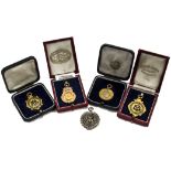 Four 1920s and later 9ct gold sporting medals, including a pair of Sheffield & Hallamshire County