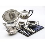 Two early 20th century continental silver oval and pierced dishes, 8 ozt, together with a three