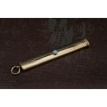 An Edwardian 9ct gold slide fob pencil holder, with turquoise bead button, 5.5g