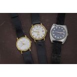 Three vintage gentlemens wristwatches, including a cushion shaped Chateau, a mid-sized gilt Favre-