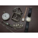 A collection of jewellery and watches and other items, including a 9ct gold Art Deco period lady's