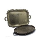 An Edwardian oval twin handled silver plated tray by Walker & Hall, together with a plated Victorian