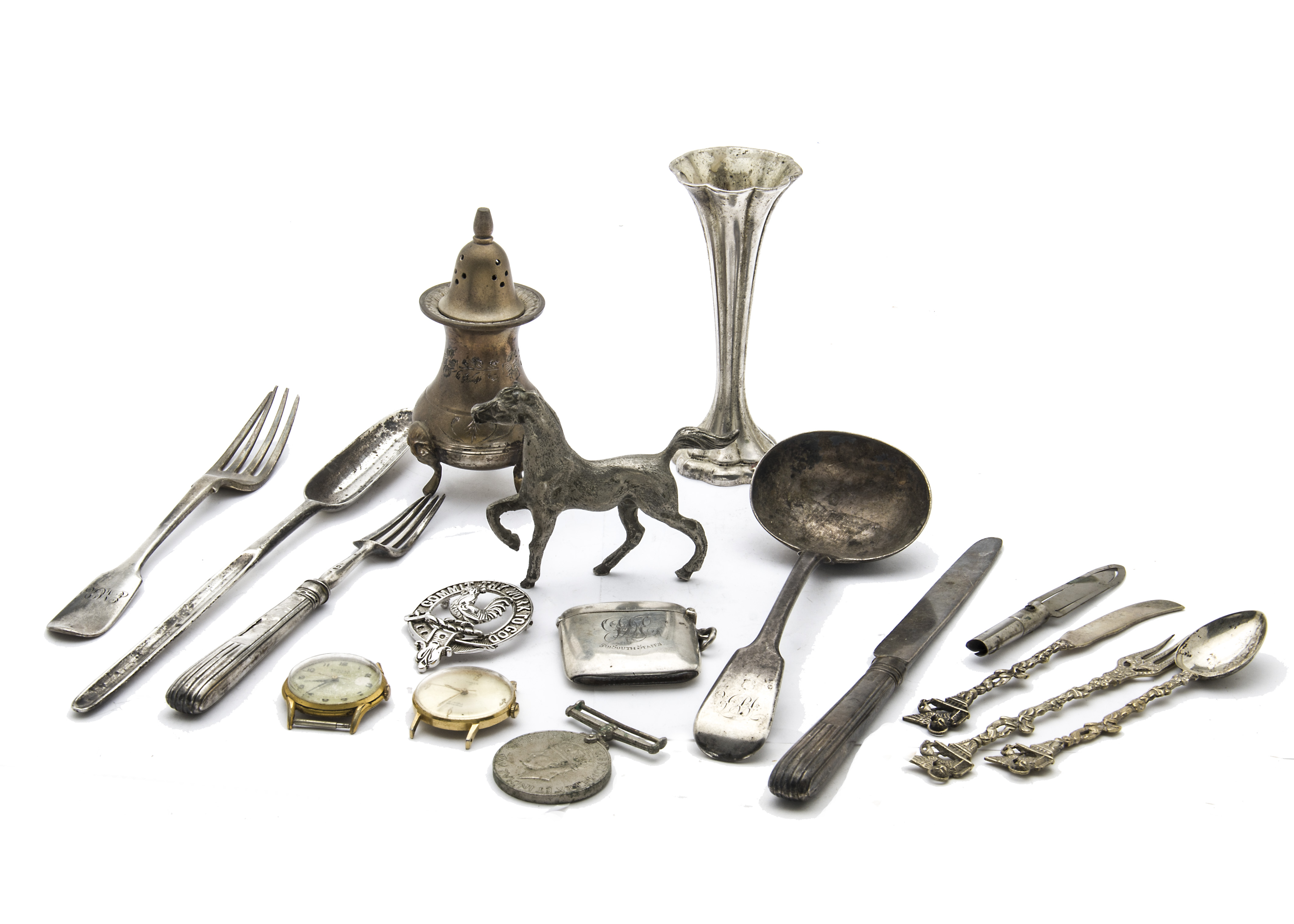 A collection of Georgian and later silver and silver plated items, including a George III silver