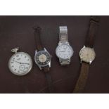A group of nine watches, including three 9ct gold cased ladies wristwatches, a Sekonda train