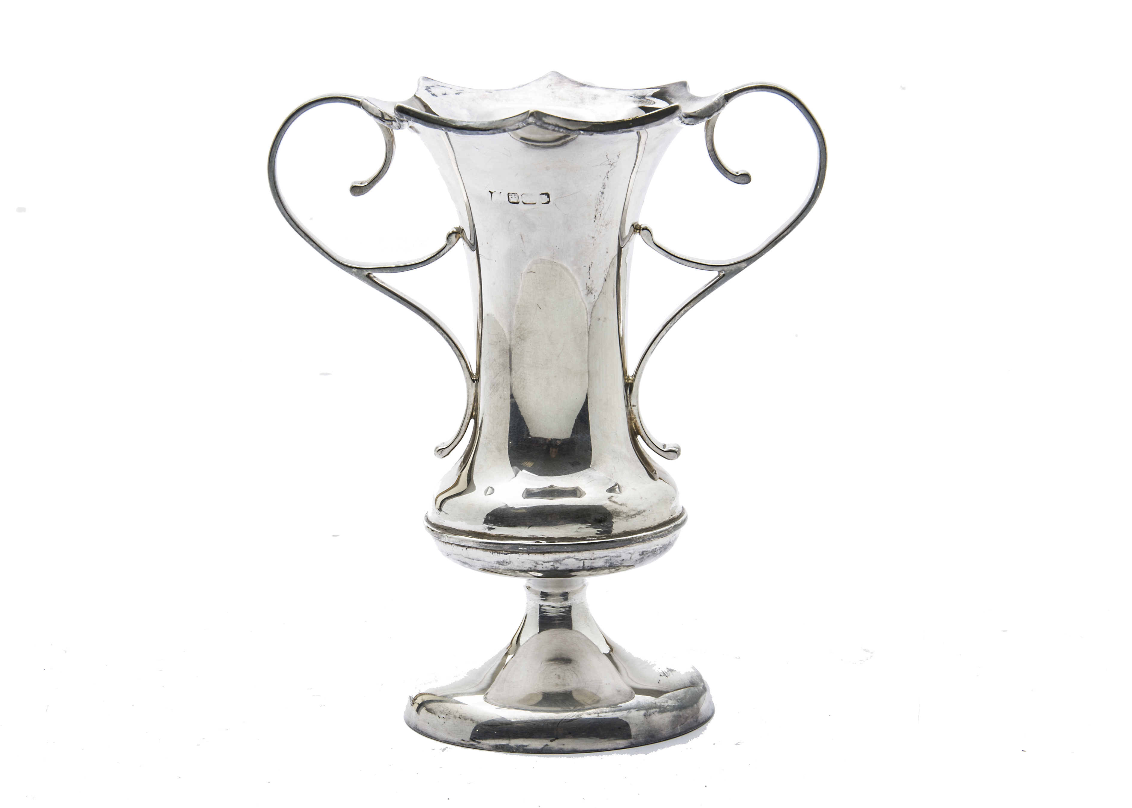 An Art Nouveau period silver vase, with bulbous body and applied handles on circular spreading foot,